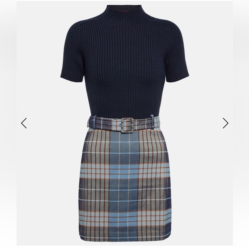 STAUD Patsy ribbed-knit checked minidress (size 8)